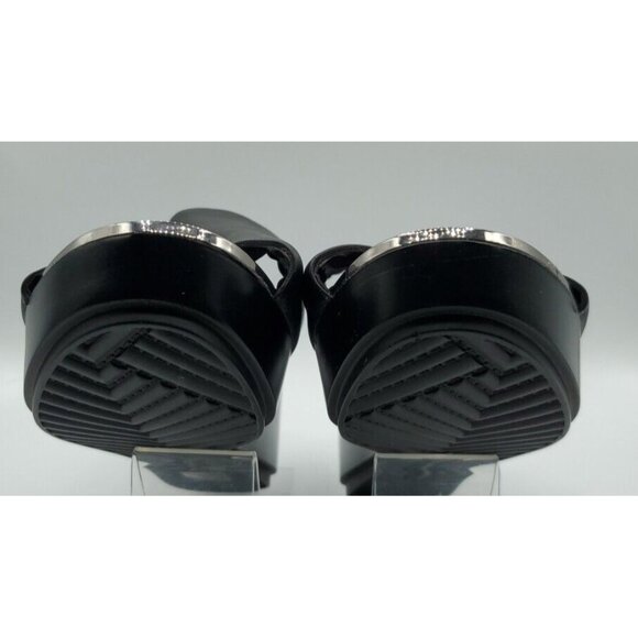 Karl Lagerfeld 'Lyric' 38.5 Black Leather Slide Wedge Platform 8 Sandals NWOB - Picture 8 of 14
